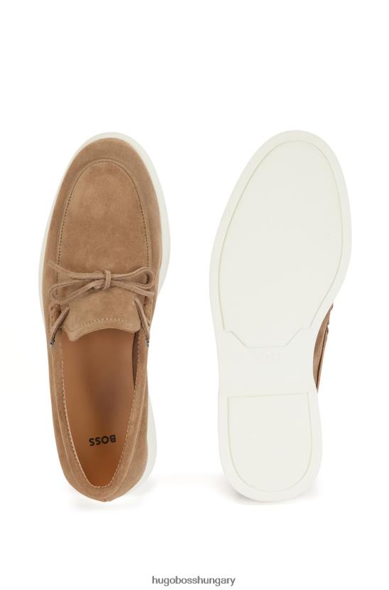 Hugo Boss velúr mokaszinok fűzős szegéllyel világosbarna hugoval 80P64829 világos barna