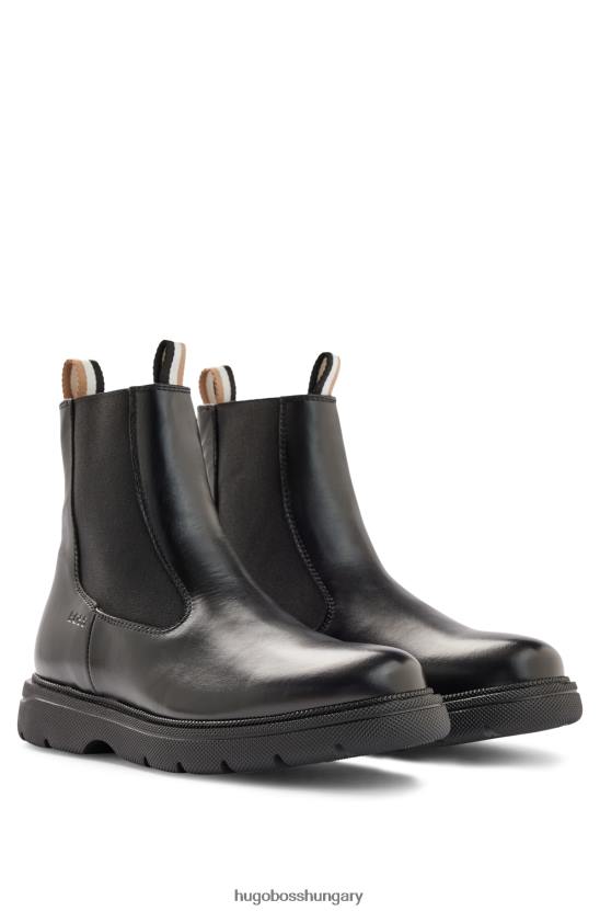 Hugo Boss fekete hugo bőr chelsea csizma logós elasztikus panellel 80P65044 fekete