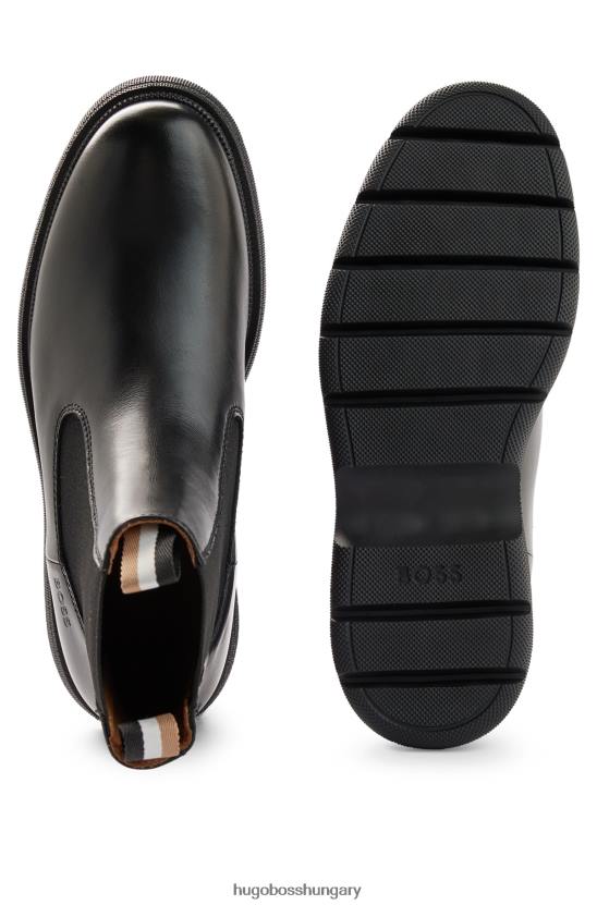 Hugo Boss fekete hugo bőr chelsea csizma logós elasztikus panellel 80P65044 fekete