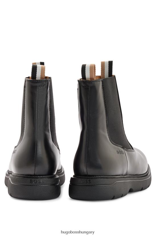 Hugo Boss fekete hugo bőr chelsea csizma logós elasztikus panellel 80P65044 fekete
