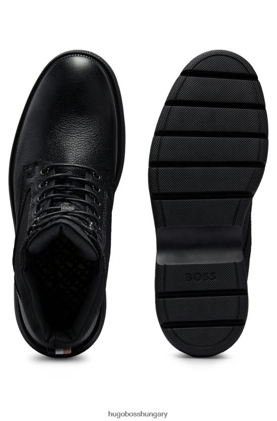 Hugo Boss hugo hibrid félcsizma szemcsés bőrből, jellegzetes fekete hátlappal 80P64644 fekete