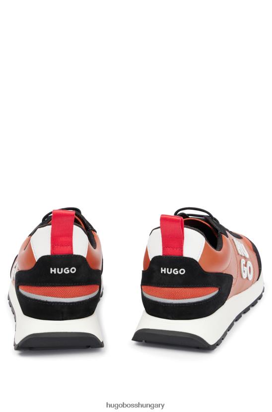 Hugo Boss hugo narancssárga futás ihletésű edzőcipő vegyes anyagokból egymásra rakott logóval 80P64778 narancs
