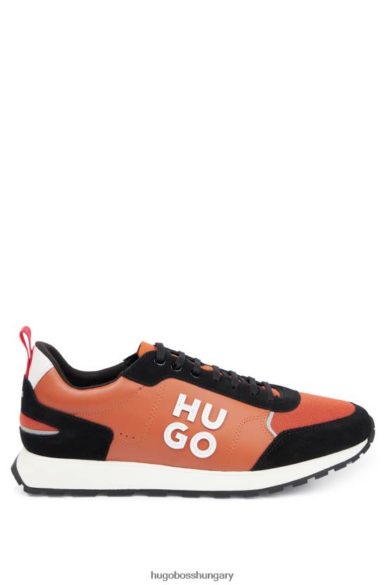 Hugo Boss hugo narancssárga futás ihletésű edzőcipő vegyes anyagokból egymásra rakott logóval 80P64778 narancs