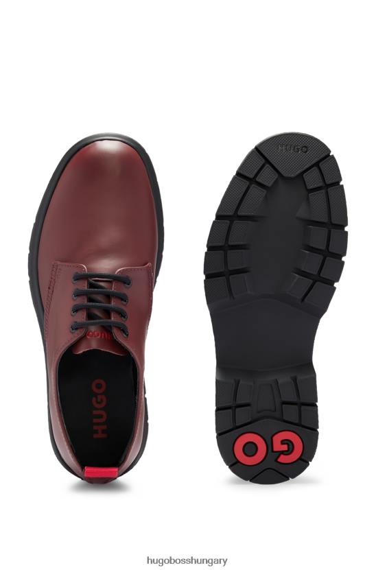 Hugo Boss hugo sötétvörös bőr fűzős cipő egymásra rakott logóval 80P65052 sötét vörös