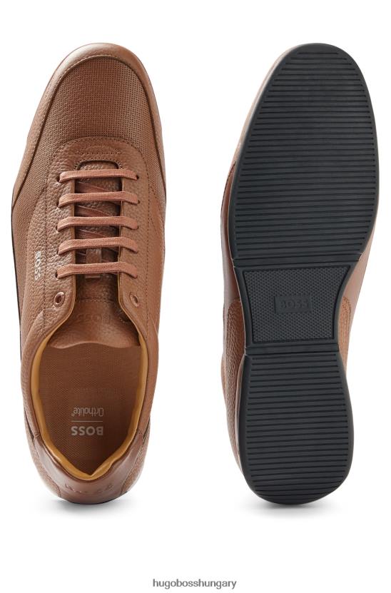 Hugo Boss mély szárú tornacipő perforált és szemcsés bőr hugo barna színben 80P64763 barna