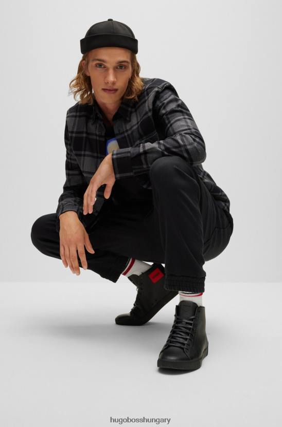 Hugo Boss szemcsés bőr tornacipő piros logóval hugo black címkével 80P64757 fekete