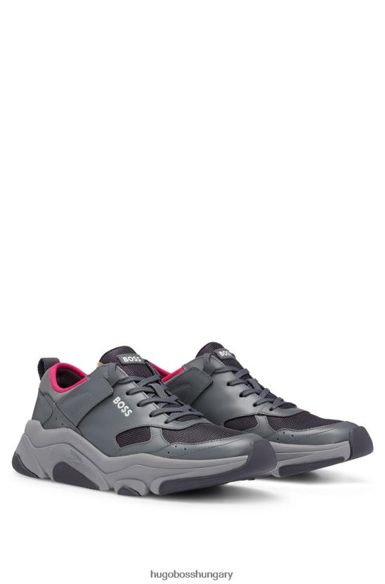 Hugo Boss x ajbxng bőr és háló tornacipő logós részletekkel 80P65022 sötétszürke