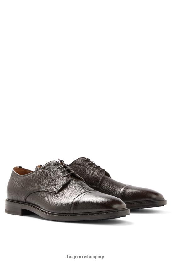 Hugo Boss Olasz gyártmányú, orrú derby cipő szemcsés bőr sötétbarna hugo színben 80P64855 sötétbarna