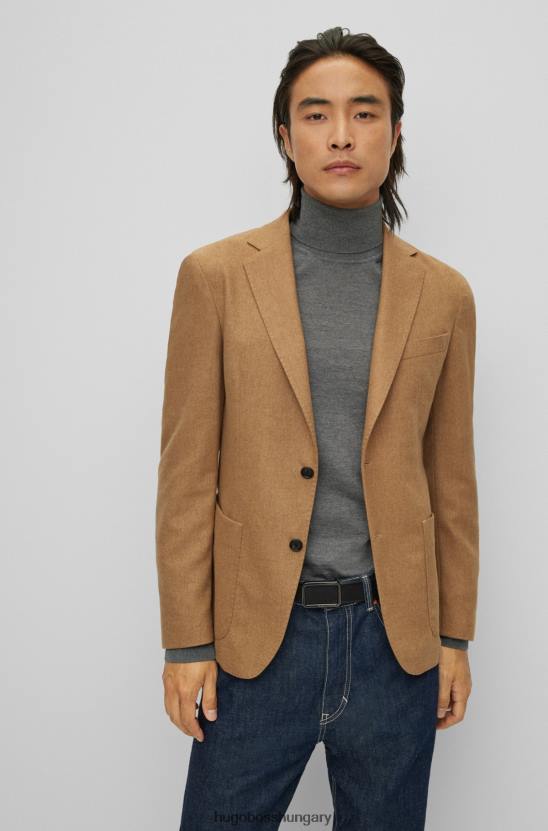 Hugo Boss bézs színű, béleletlen slim-fit kabát bevágásos hajtókakkal hugo 80P63545 bézs