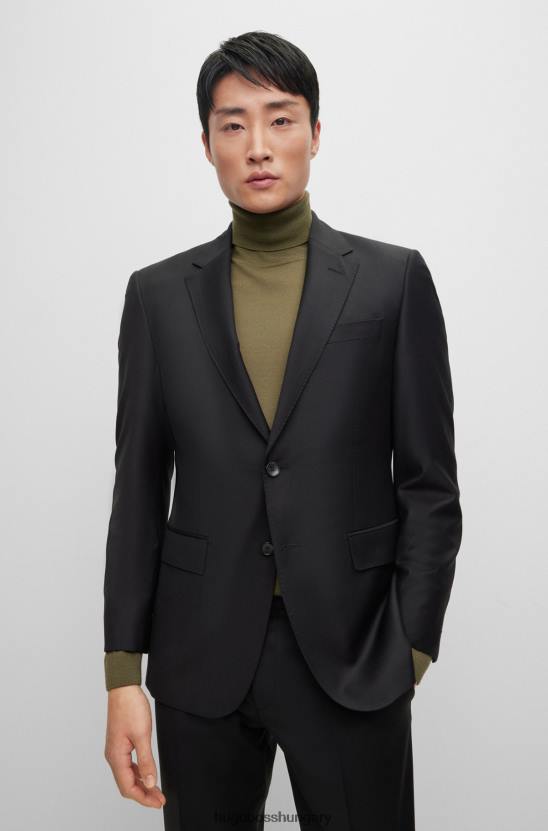 Hugo Boss fekete hugo egysoros kabát sztreccs gyapjúból 80P62972 fekete