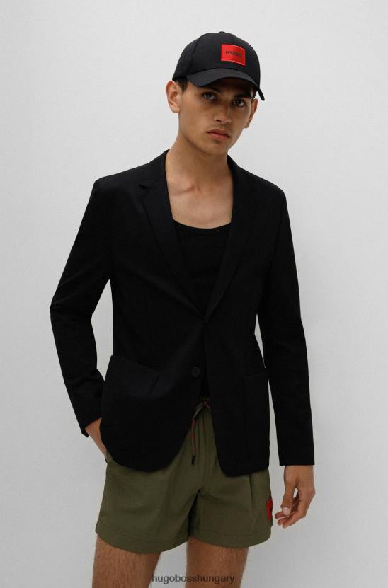 Hugo Boss fekete hugo extra vékony szabású kabát teljesítmény-sztreccs trikóból 80P63646 fekete