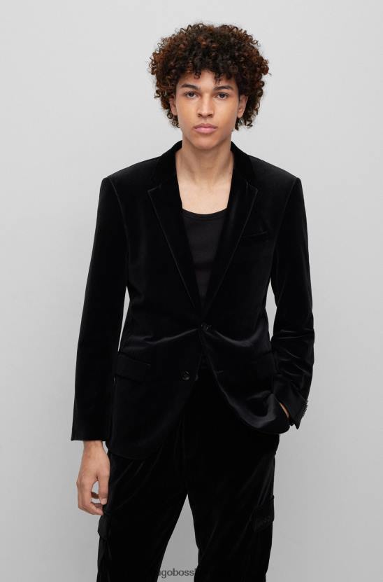 Hugo Boss fekete hugo slim-fit kabát teljesítmény-sztreccs bársonyból 80P63680 fekete