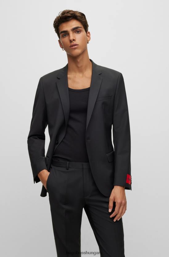 Hugo Boss fekete hugo slim-fit kabát teljesítmény-sztreccs gyapjúkeverékből 80P63264 fekete
