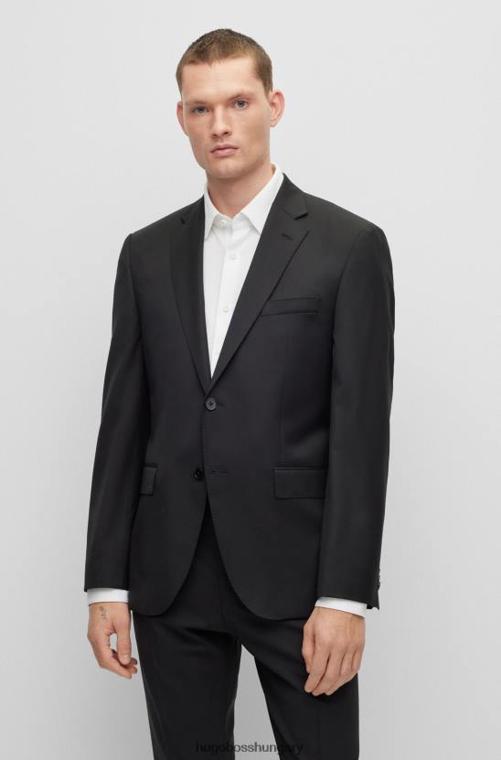 Hugo Boss fekete normál szabású kabát szűz gyapjúból serge hugo 80P62444 fekete