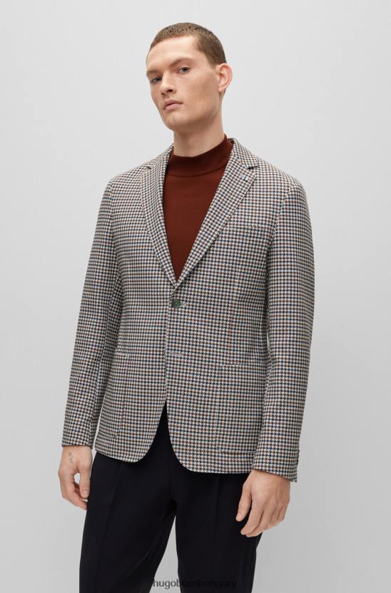 Hugo Boss fekete vékony szabású kabát kockás pamutkeverék hugo anyagból 80P64491 fekete