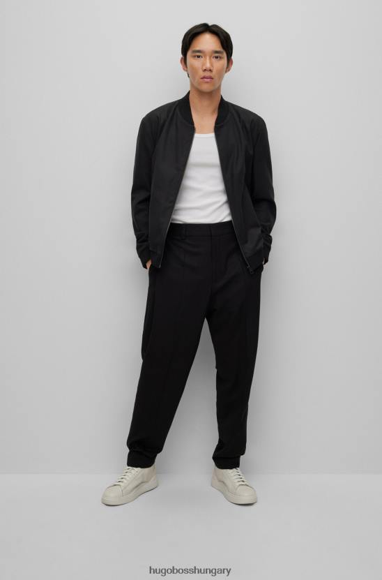 Hugo Boss hugo fekete, vékony szabású cipzáras kabát teljesítmény-sztreccs anyagból 80P64378 fekete