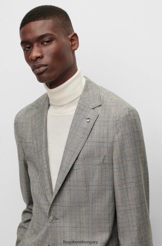 Hugo Boss hugo normál szabású kabát kockás szűz gyapjú fekete színben 80P64501 fekete