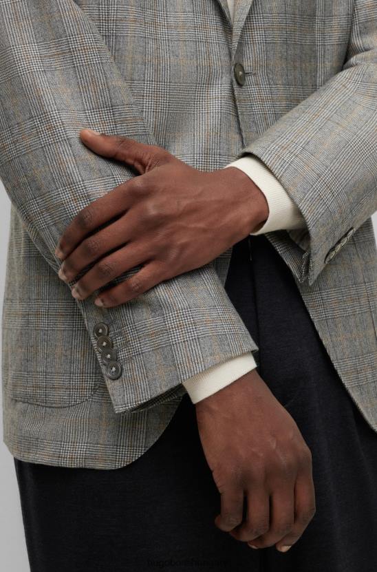 Hugo Boss hugo normál szabású kabát kockás szűz gyapjú fekete színben 80P64501 fekete