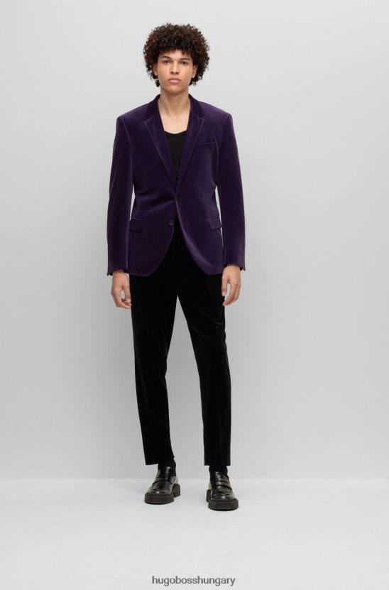 Hugo Boss hugo sötétlila vékony szabású kabát teljesítmény-sztreccs bársonyból 80P63681 sötét lila