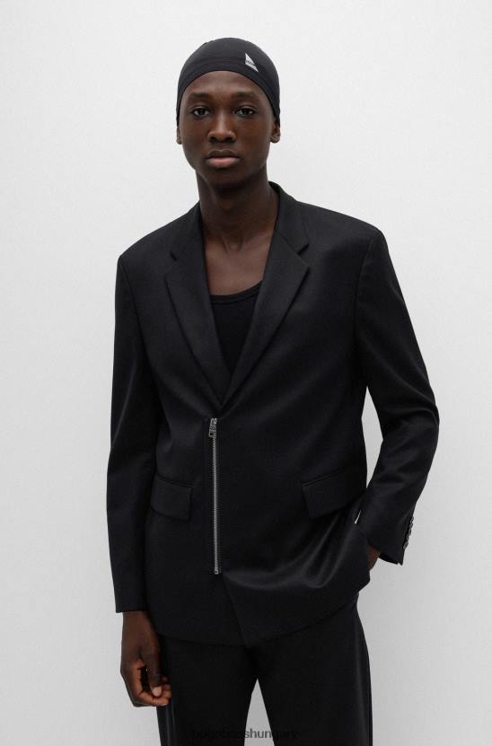 Hugo Boss laza szabású kabát sztreccs anyagból cipzárral, hugo black 80P63048 fekete