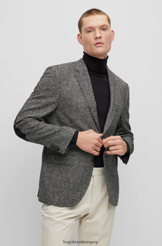 Hugo Boss normál szabású kabát halszálkás gyapjú keverék hugo sötétszürke színben 80P62996 sötétszürke