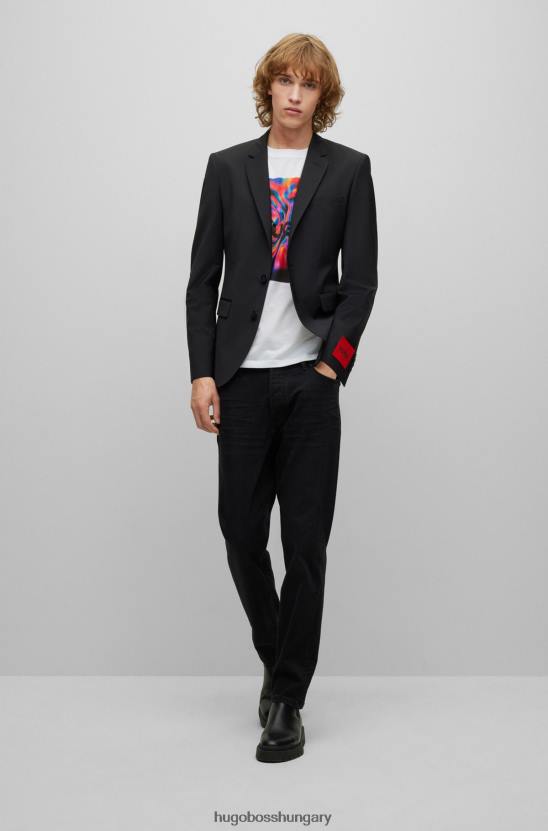 Hugo Boss normál szabású kabát teljesítmény-sztreccs gyapjúkeverékből, fekete hugo 80P61361 fekete