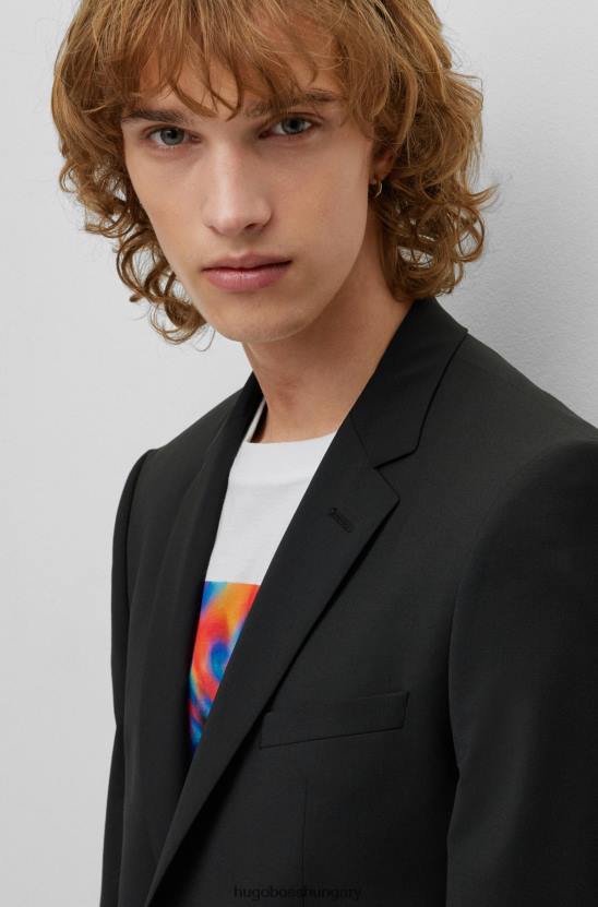 Hugo Boss normál szabású kabát teljesítmény-sztreccs gyapjúkeverékből, fekete hugo 80P61361 fekete