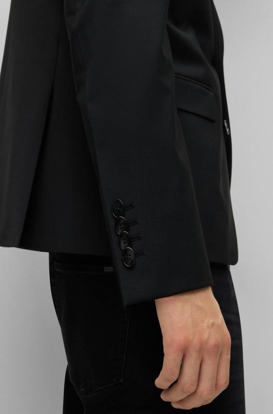 Hugo Boss normál szabású kabát teljesítmény-sztreccs gyapjúkeverékből, fekete hugo 80P61361 fekete