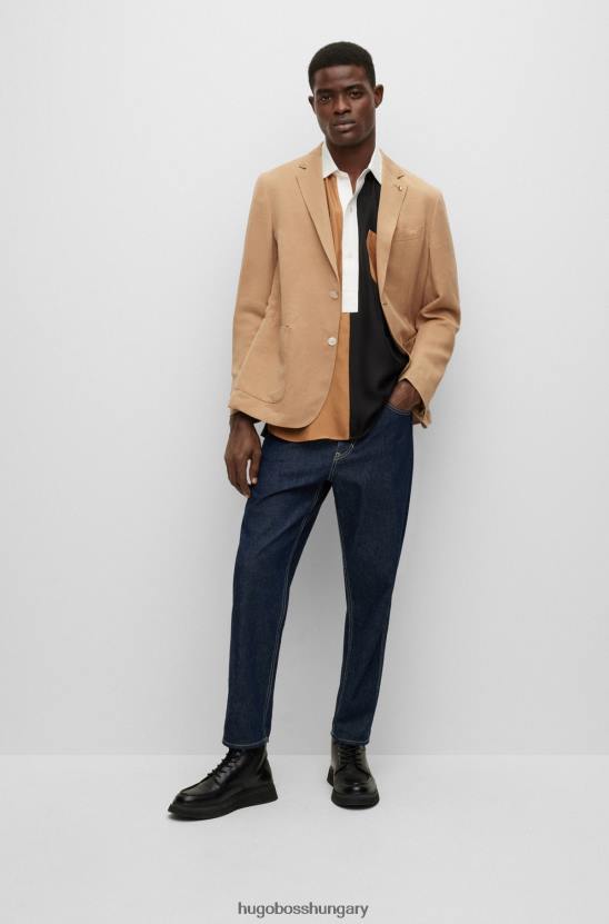 Hugo Boss vékony szabású kabát jellegzetes csíkos hajtókás bézs hugo-val 80P62339 bézs