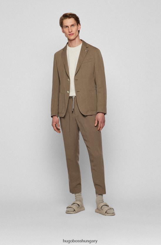 Hugo Boss vékony szabású kabát jellegzetes csíkos hajtókás hugo brown-val 80P62341 barna