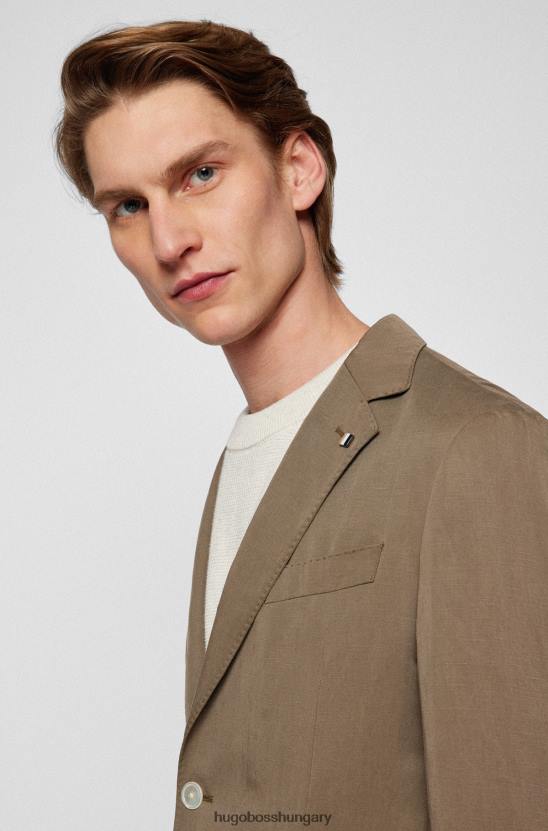 Hugo Boss vékony szabású kabát jellegzetes csíkos hajtókás hugo brown-val 80P62341 barna