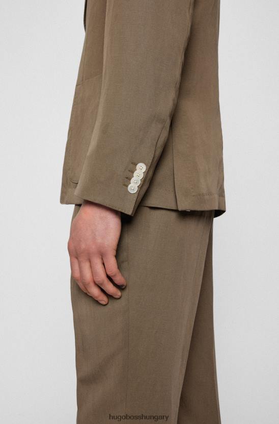 Hugo Boss vékony szabású kabát jellegzetes csíkos hajtókás hugo brown-val 80P62341 barna