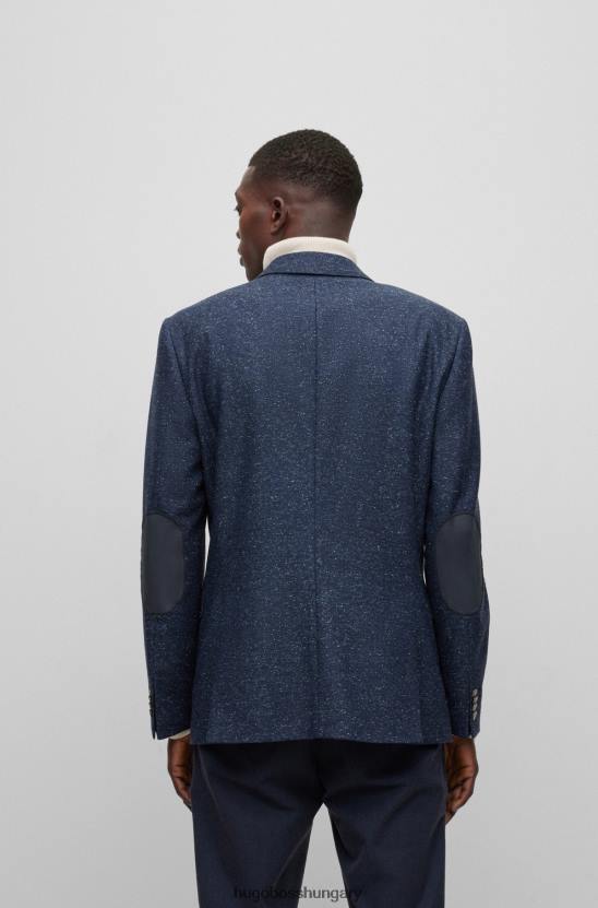 Hugo Boss vékony szabású kabát mikromintás gyapjúkeverékből, sötétkék hugoból 80P61391 sötétkék