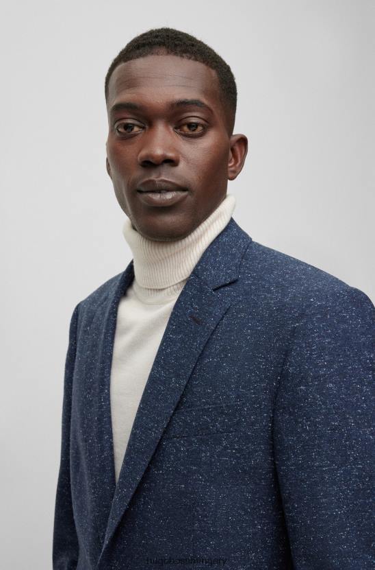 Hugo Boss vékony szabású kabát mikromintás gyapjúkeverékből, sötétkék hugoból 80P61391 sötétkék