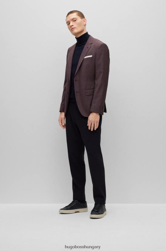 Hugo Boss vékony szabású kabát szűz gyapjú twill barna hugo színben 80P64589 barna