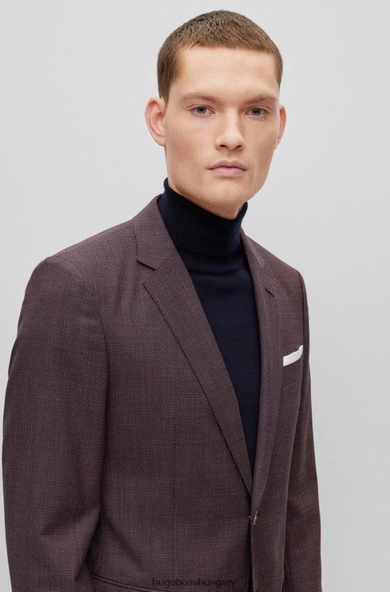 Hugo Boss vékony szabású kabát szűz gyapjú twill barna hugo színben 80P64589 barna