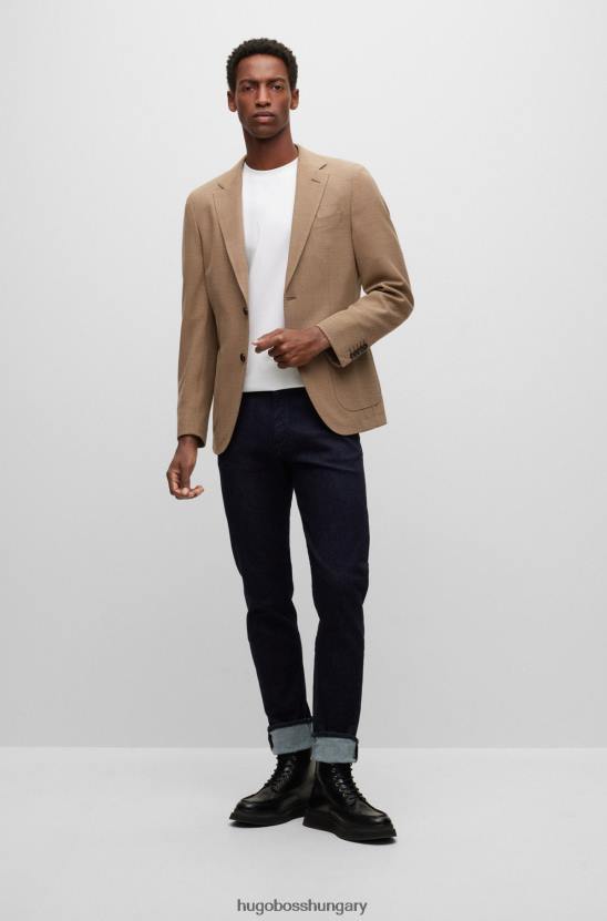 Hugo Boss vékony szabású kabát sztreccs gyapjú twill világosbarna hugo színben 80P64557 világos barna