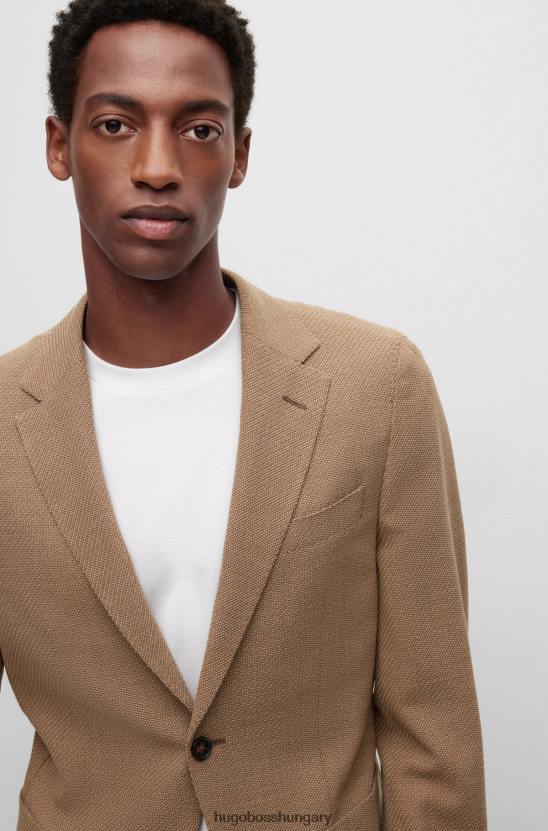 Hugo Boss vékony szabású kabát sztreccs gyapjú twill világosbarna hugo színben 80P64557 világos barna