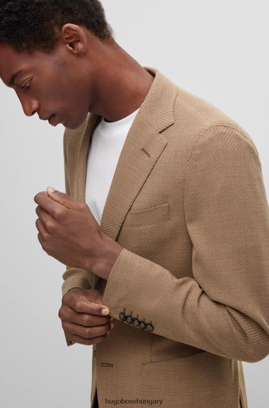 Hugo Boss vékony szabású kabát sztreccs gyapjú twill világosbarna hugo színben 80P64557 világos barna