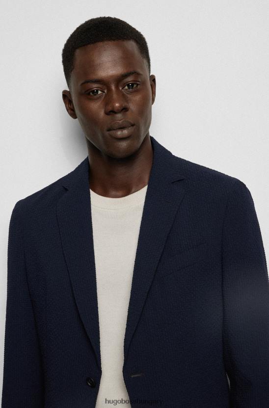 Hugo Boss vékony szabású kabát teljesítmény-sztreccs seersucker hugo sötétkék színben 80P62909 sötétkék