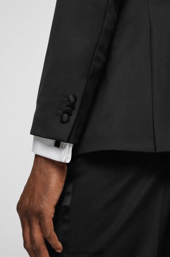 Hugo Boss vékony szabású szmoking kabát szűz gyapjú serge black hugo színben 80P61551 fekete