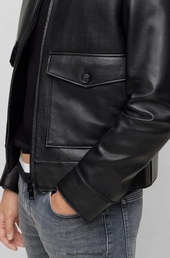 Hugo Boss hugo nappa-bőr kabát kötött gyapjúkeverék béléssel, fekete 80P62608 fekete