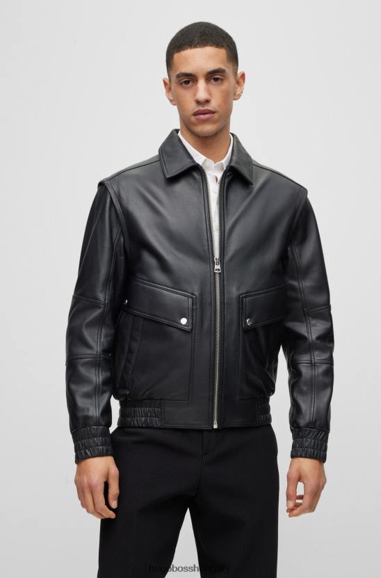 Hugo Boss logós bőrdzseki levehető ujjakkal fekete hugo 80P64496 fekete