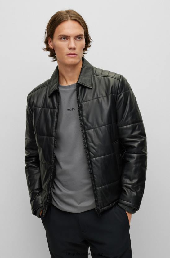Hugo Boss steppelt párnázott bőrkabát terepszínű mintás béléssel, fekete hugo 80P61241 fekete