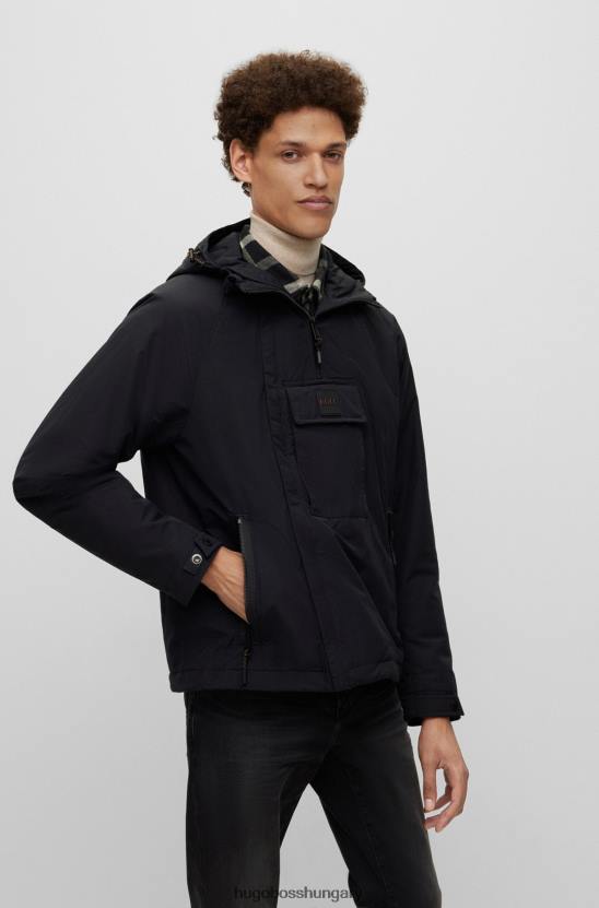 Hugo Boss aszimmetrikus elülső vízlepergető párnázott kabát, teherzsebekkel hugo fekete 80P63752 fekete