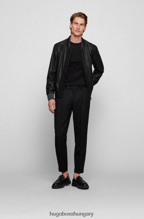 Hugo Boss bőr bomber kabát 50466793 fekete 80P698 fekete/szürke