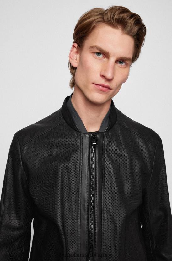 Hugo Boss bőr bomber kabát 50466793 fekete 80P698 fekete/szürke