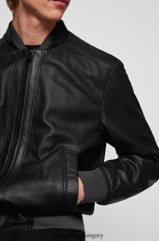 Hugo Boss bőr bomber kabát 50466793 fekete 80P698 fekete/szürke