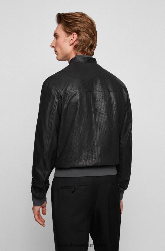 Hugo Boss bőr bomber kabát 50466793 fekete 80P698 fekete/szürke