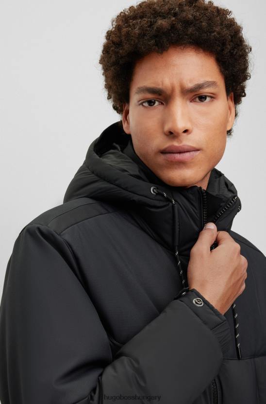Hugo Boss fekete hugo vízlepergető kapucnis kabát vegyes anyagokból 80P61014 fekete